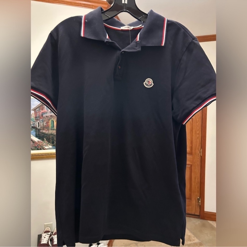 SOLD !!!! Men’s MONCLER tricolor trimmed cotton piquet shirt i large